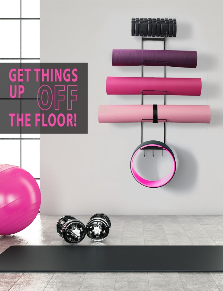 5-Tiers Yoga Mat Holder Wall Mount, Metal Storage Rack for Mats/Wheels